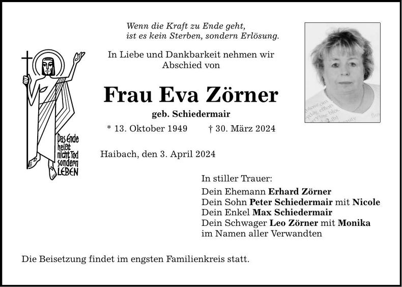 Traueranzeige Eva Zörner
