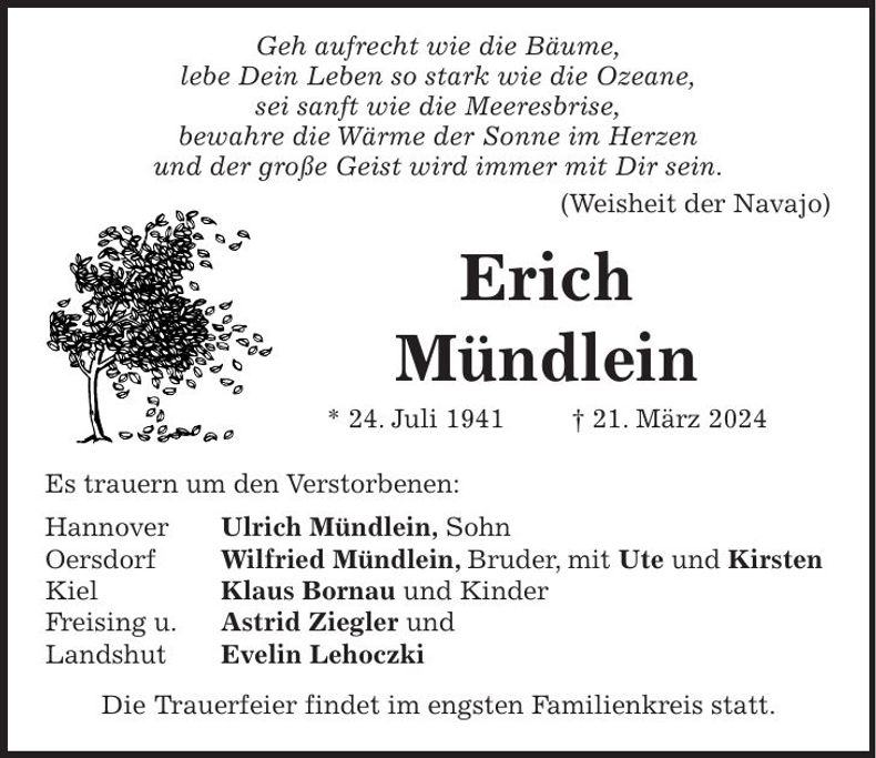 Traueranzeige Erich Mündlein