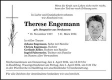Traueranzeige Therese Engemann