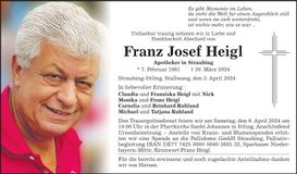 Traueranzeige Franz Josef Heigl