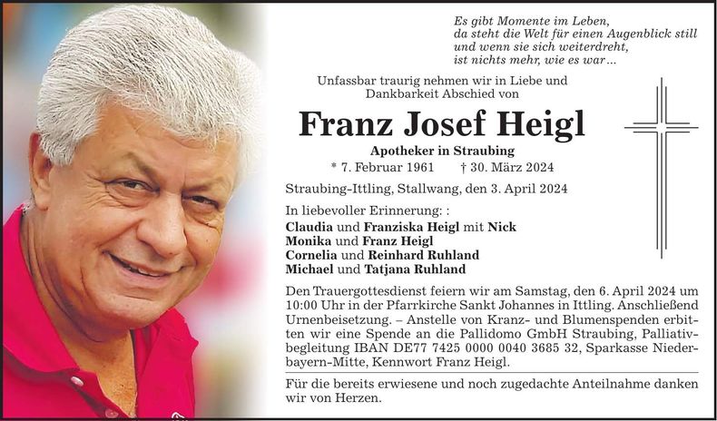 Traueranzeige Franz Josef Heigl