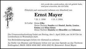 Traueranzeige Ernst Mayer