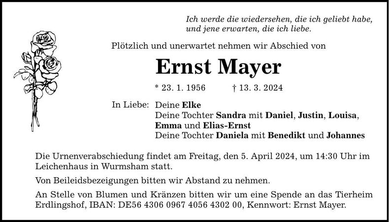 Traueranzeige Ernst Mayer