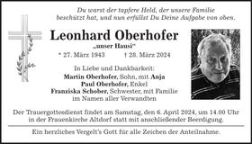 Traueranzeige Leonhard Oberhofer