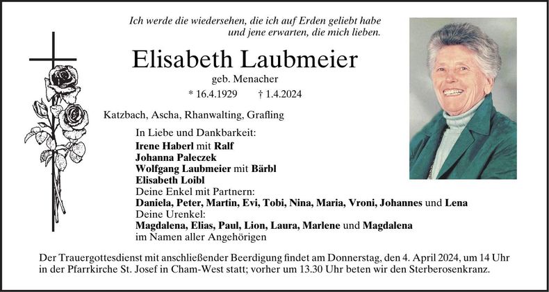 Traueranzeige Elisabeth Laubmeier