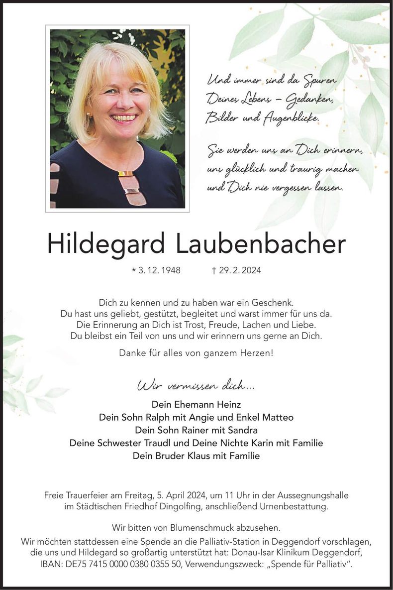 Traueranzeige Hildegard Laubenbacher