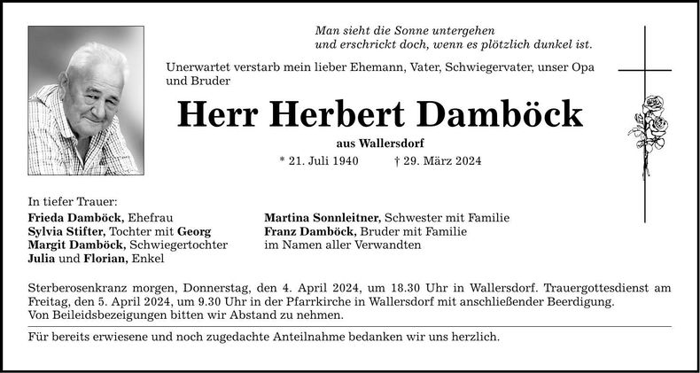 Traueranzeige Herbert Damböck