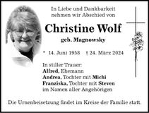 Traueranzeige Christine Wolf