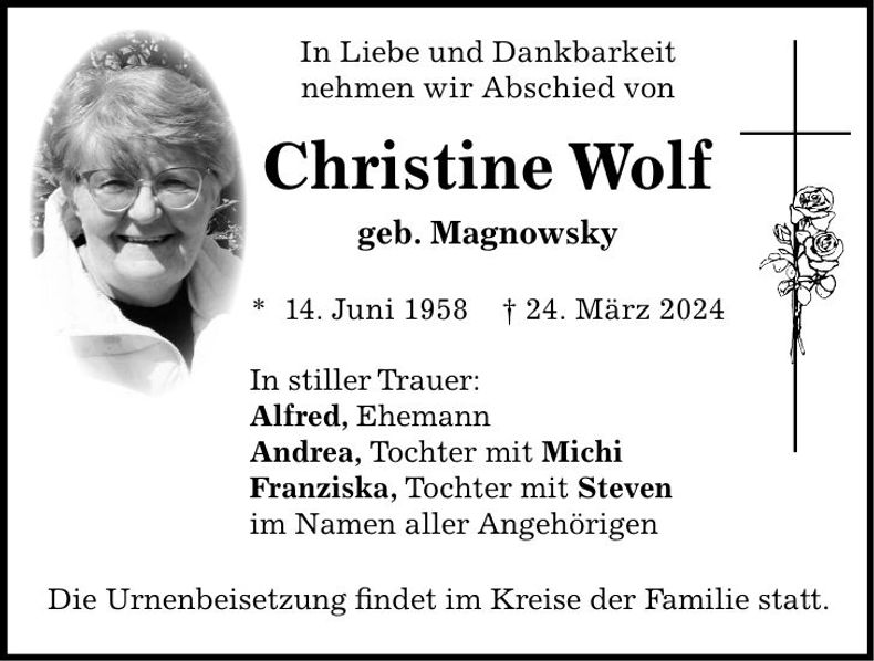 Traueranzeige Christine Wolf