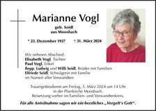 Traueranzeige Marianne Vogl