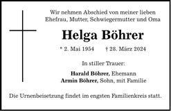 Traueranzeige Helga Böhrer