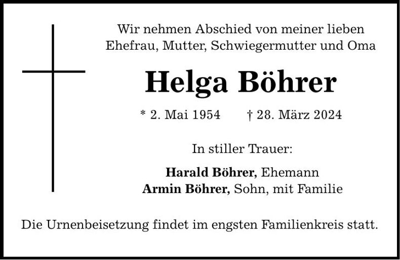 Traueranzeige Helga Böhrer