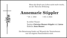 Traueranzeige Annemarie Stippler