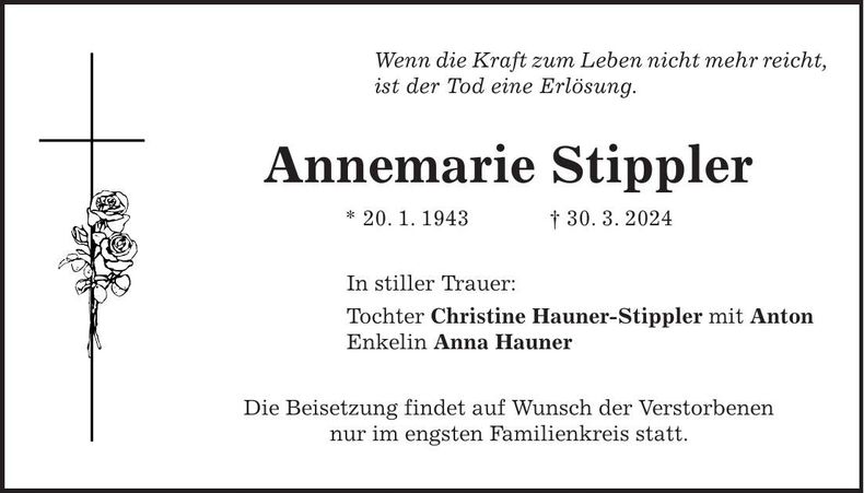 Traueranzeige Annemarie Stippler