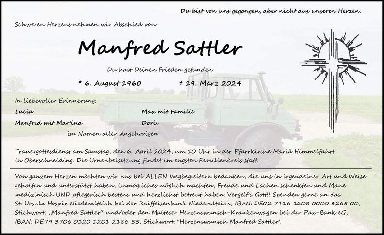 Traueranzeige Manfred Sattler