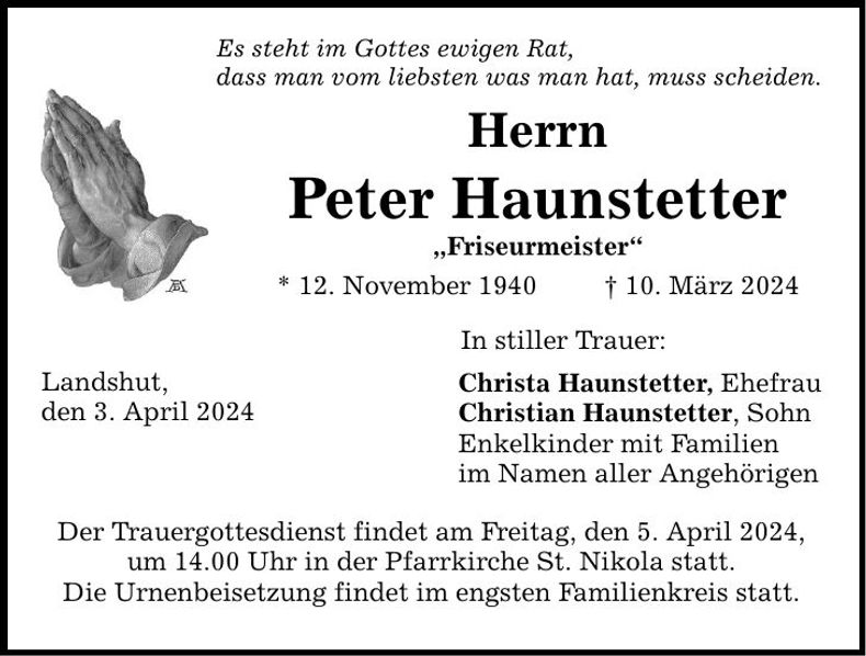 Traueranzeige Peter Haunstetter