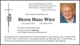 Traueranzeige Hans Wüst