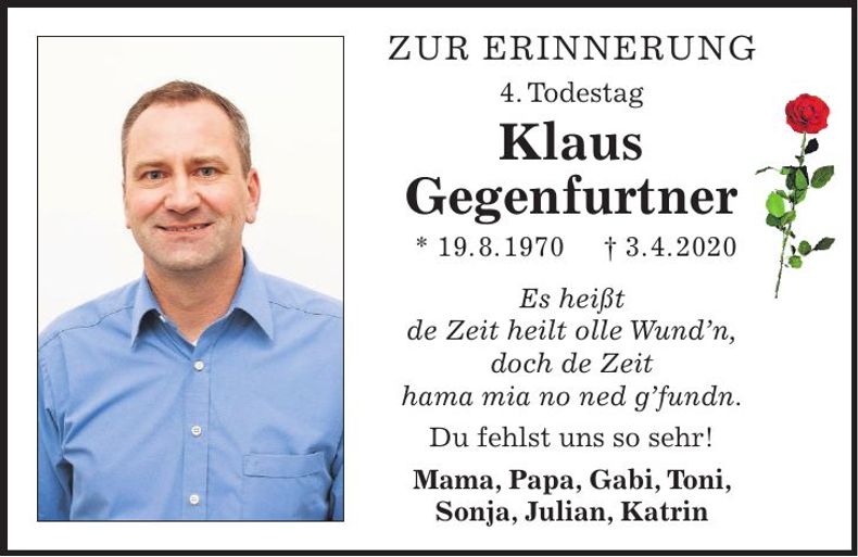 Traueranzeige Klaus Gegenfurtner