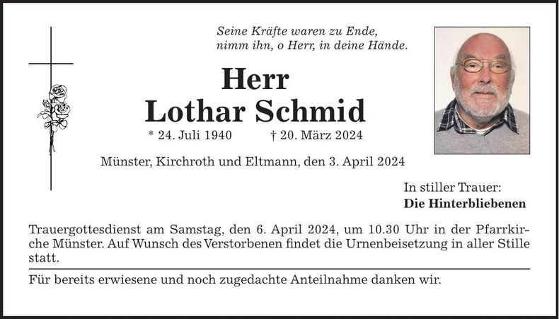 Traueranzeige Lothar Schmid