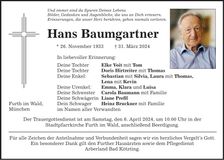 Traueranzeige Hans Baumgartner
