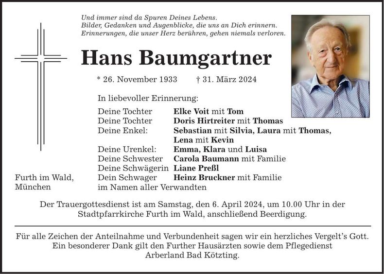 Traueranzeige Hans Baumgartner