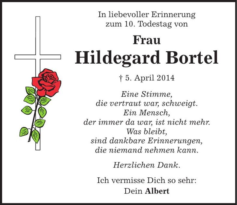 Traueranzeige Hildegard Bortel