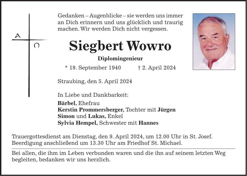Traueranzeige Siegbert Wowro