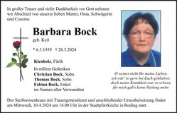 Traueranzeige Barbara Bock