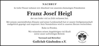 Traueranzeige Franz Josef Heigl