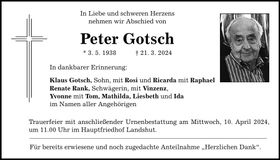 Traueranzeige Peter Gotsch