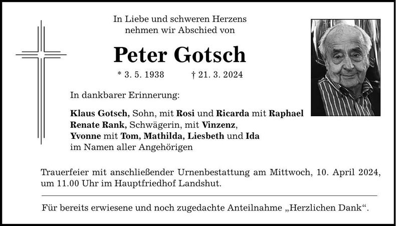 Traueranzeige Peter Gotsch