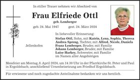 Traueranzeige Elfriede Ottl