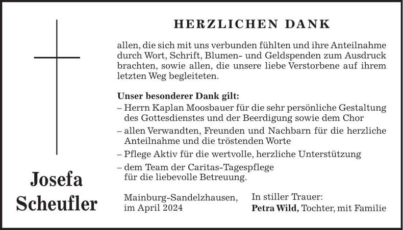 Traueranzeige Josefa Scheufler