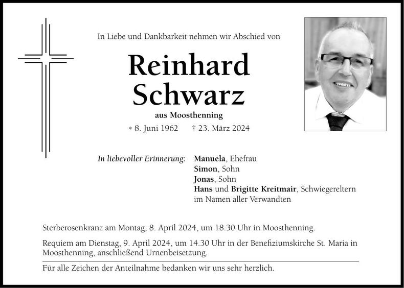 Traueranzeige Reinhard Schwarz