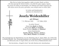 Traueranzeige Josefa Weidenhiller