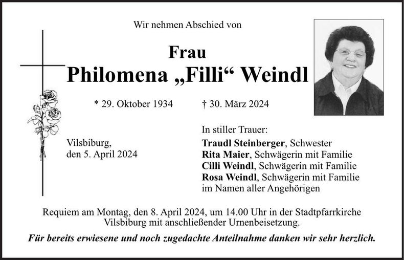 Traueranzeige Philomena Wolf