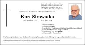 Traueranzeige Kurt Sirowatka
