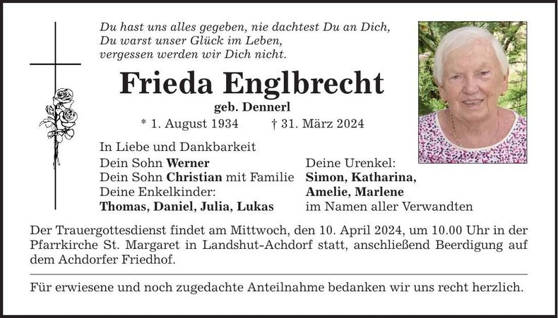 Traueranzeige Frieda Englbrecht