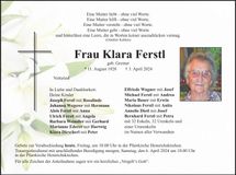 Traueranzeige Klara Ferstl