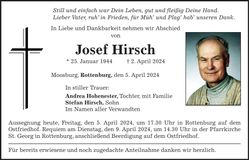 Traueranzeige Josef Hirsch