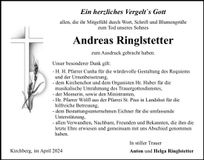 Traueranzeige Andreas Ringlstetter