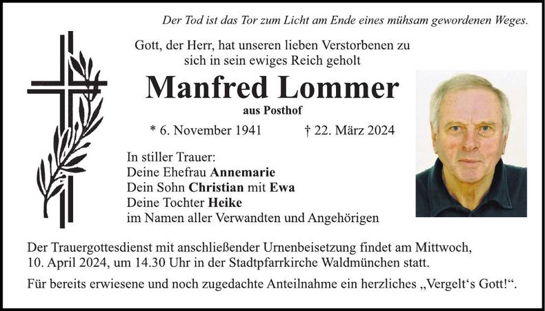 Traueranzeige Manfred Lommer