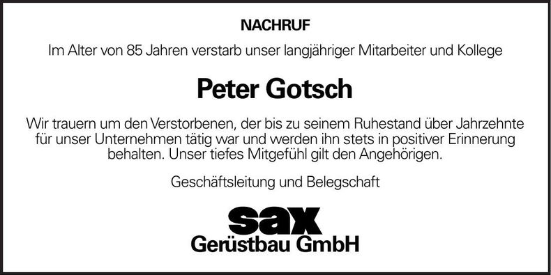 Traueranzeige Peter Gotsch