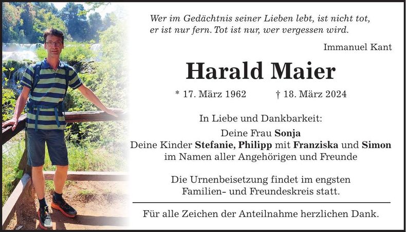 Traueranzeige Harald Maier