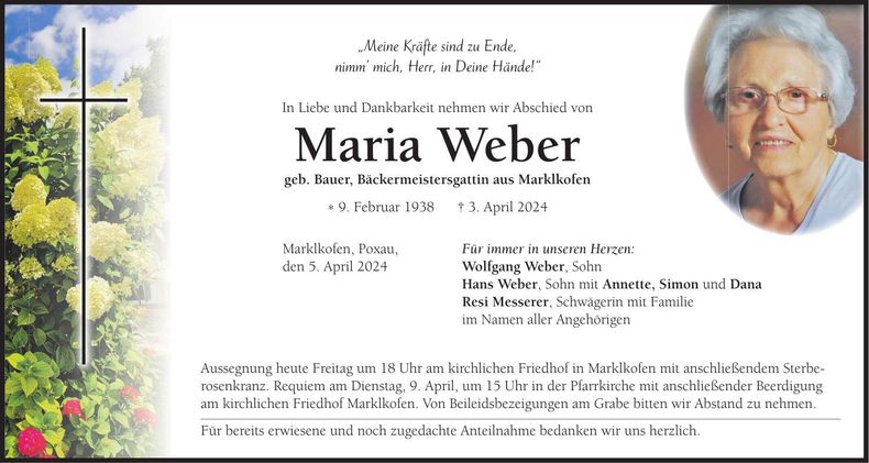 Traueranzeige Maria Weber