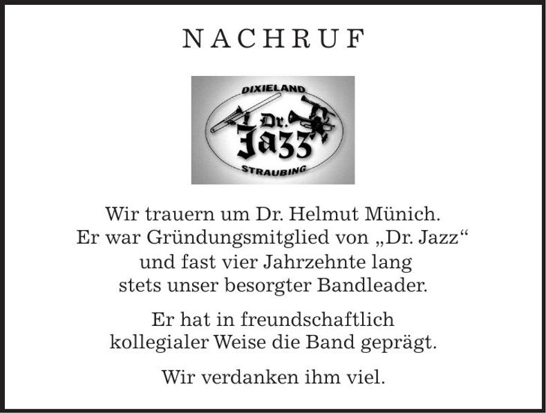 Traueranzeige Helmut Dr. Münich