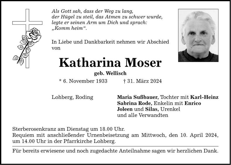Traueranzeige Katharina Moser
