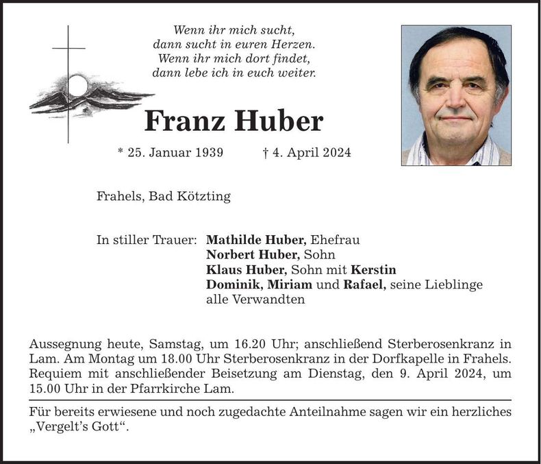 Traueranzeige Franz Huber