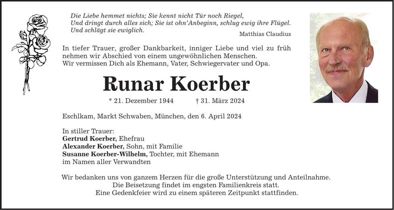 Traueranzeige Runar Körber