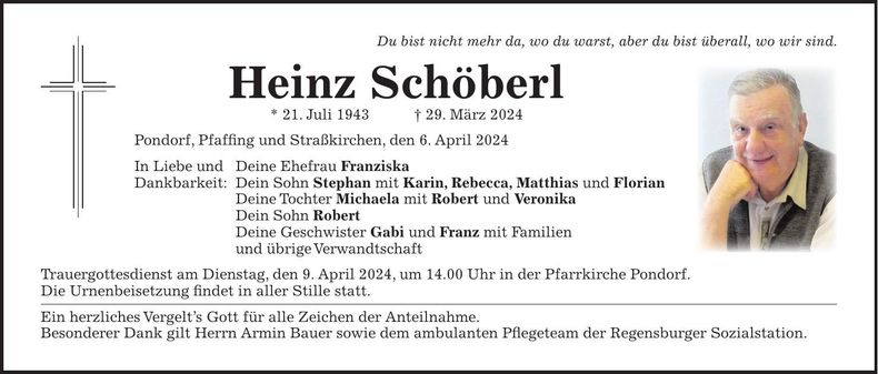 Traueranzeige Heinz Schöberl